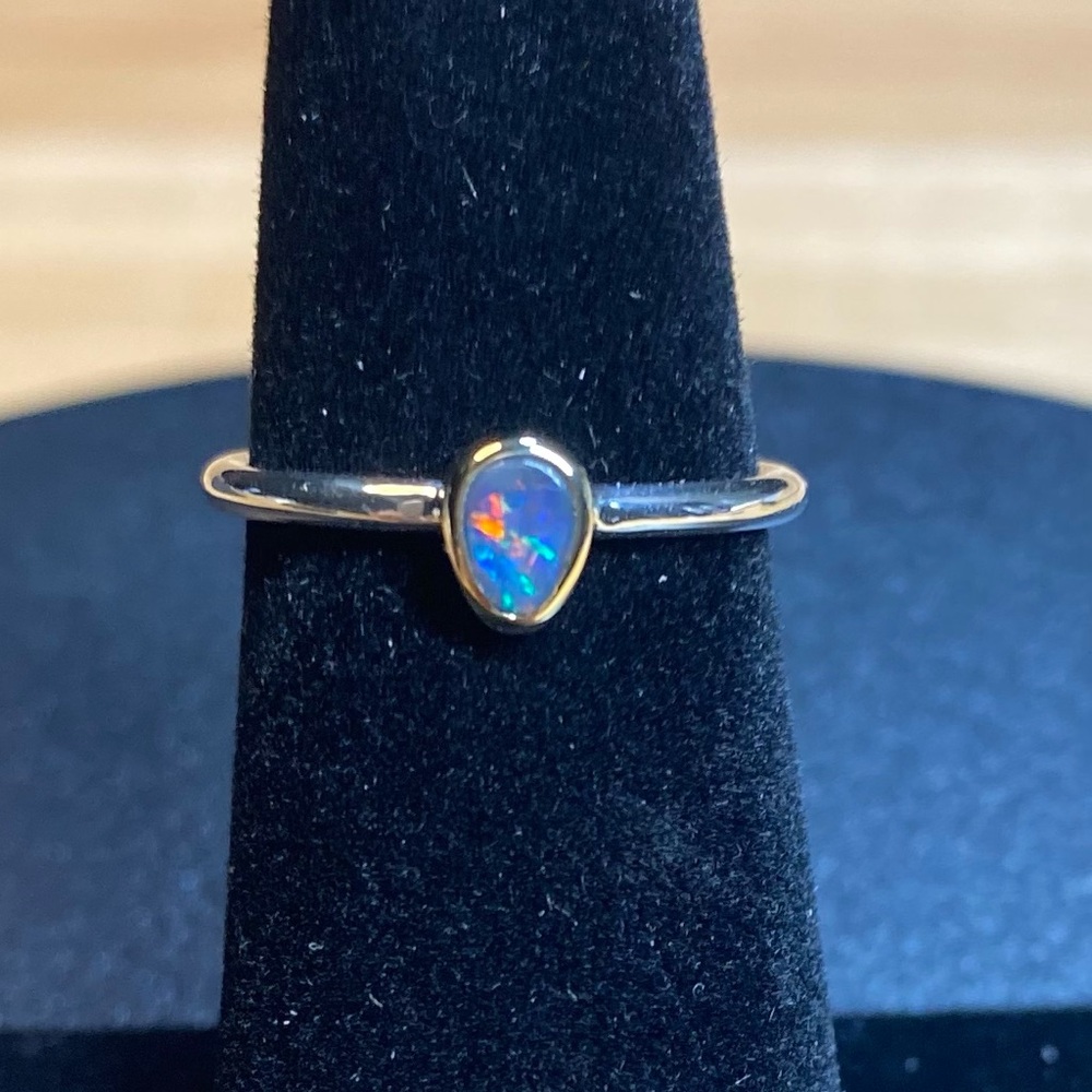 Opal Ring Australian Lightning Ridge Black Opal-set in Sterling Silver